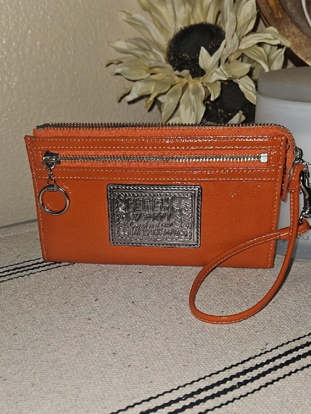 Coach Orange Poppy Patent Zippy Wallet/Wristlet with Silver Plaque - Picture 8 of 8